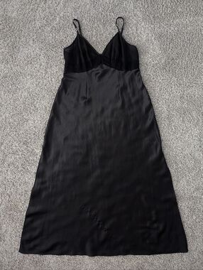 Women's lingerie Black satin slip nightgown with lace bodice